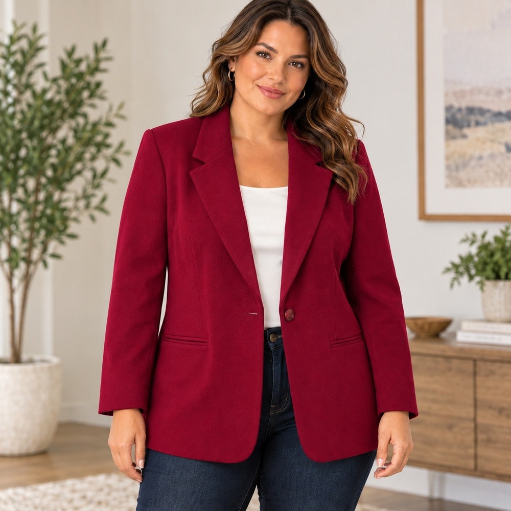 Sag Harbor 100% Pure New Wool Blazer Burgundy Single Button Womens Size 14